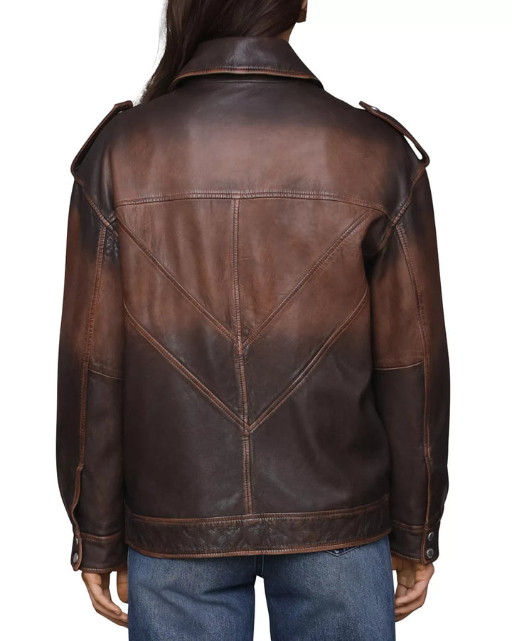 Avec Les Filles Genuine Leather Aviator Jacket MSRP $548