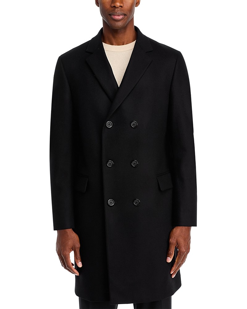 Bloomingdale Men's Black Cashmere Wool-Blend Double-Breasted Overcoat MSRP $648
