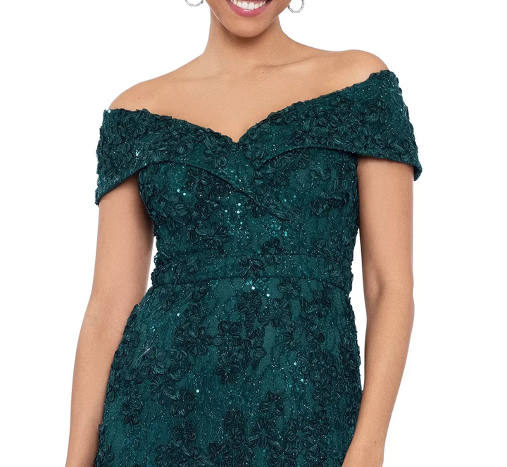 XSCAPE Petite Off-The-Shoulder Lace Gown MSRP $289