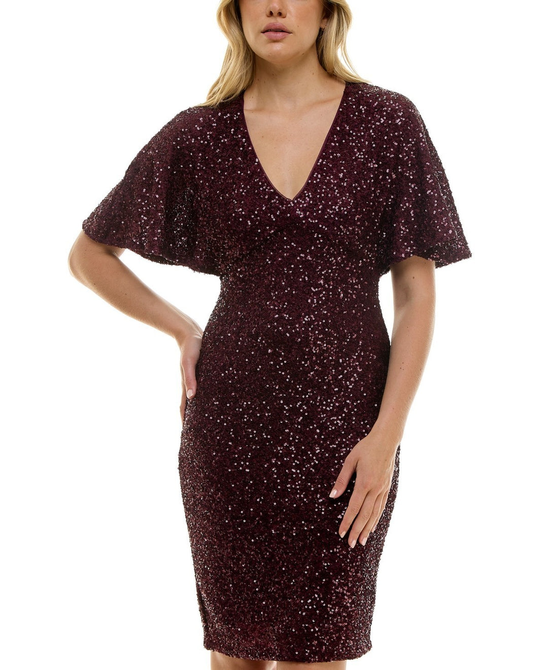 Taylor Women's Short-Sleeve Sequined Shift Dress MSRP $158