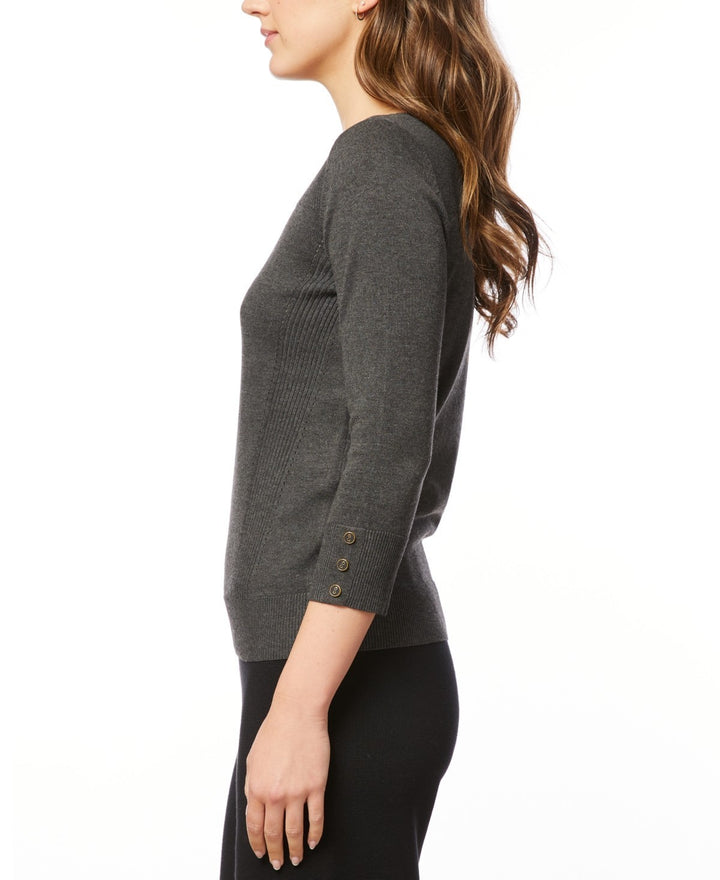 Melissa Paige Women's Boat-Neck Ribbed-Trim 3/4-Sleeve Sweater MSRP $46.50
