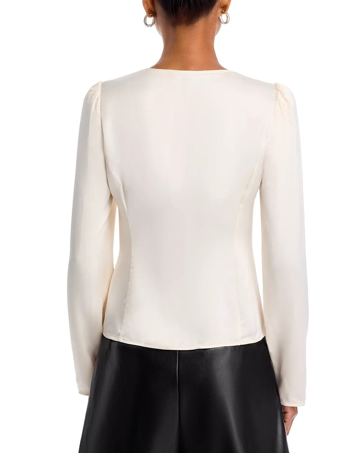 FRENCH CONNECTION Ennis Satin Lace Trim Blouse MSRP $118