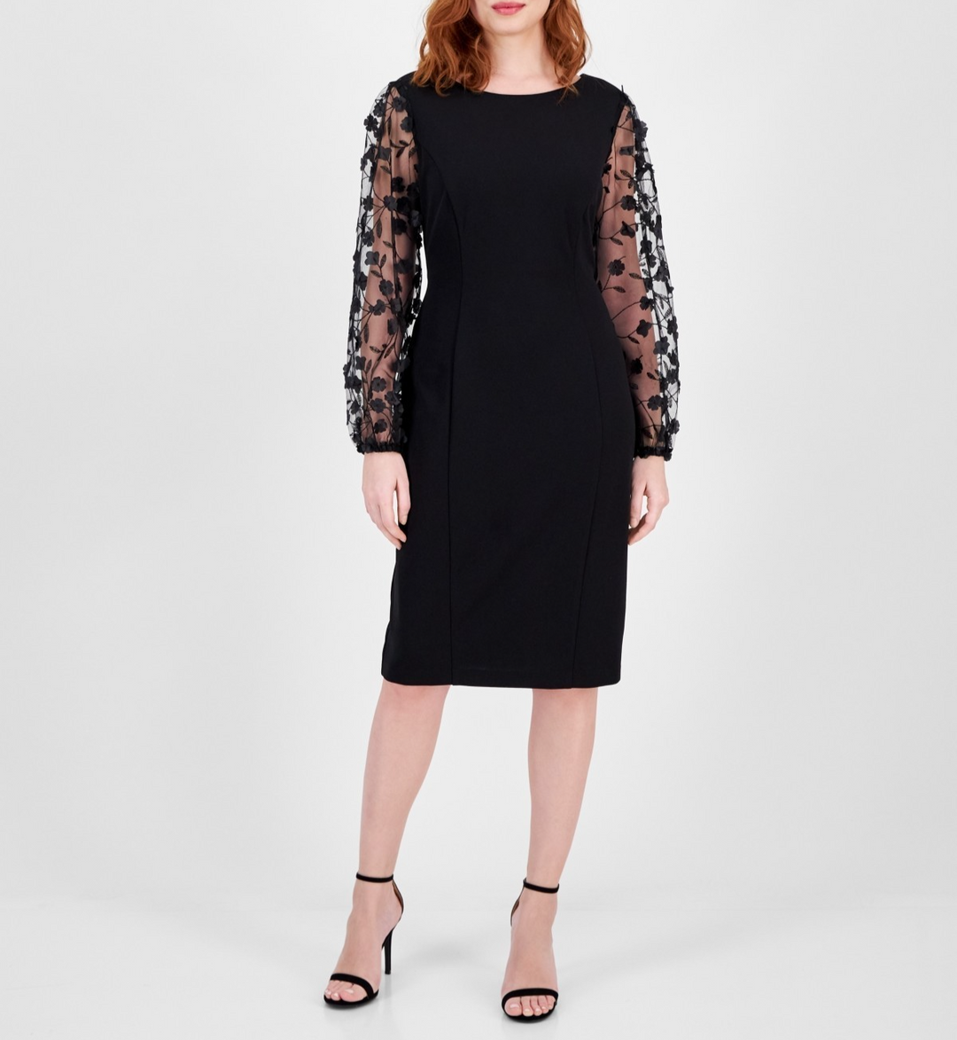 Connected Women's Boat-Neck Floral-Sleeve Sheath Dress MSRP $79