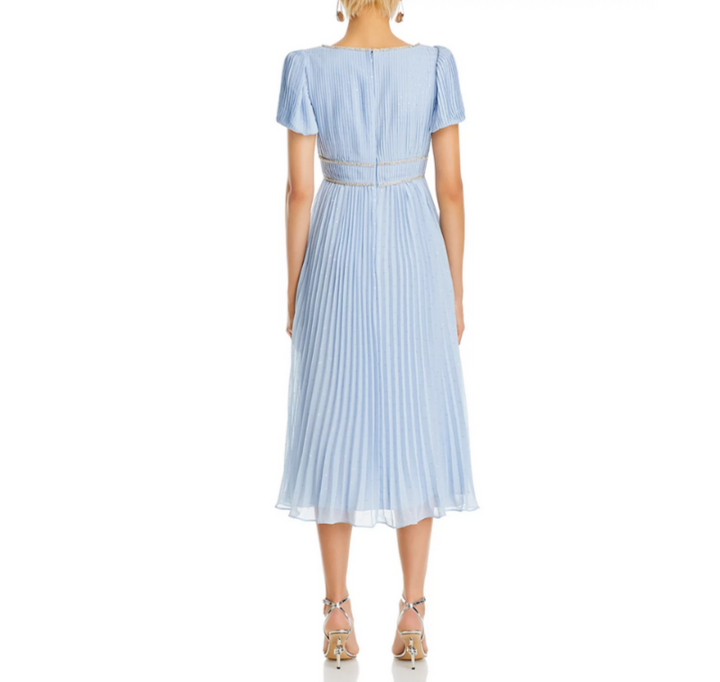 Self-Portrait Metallic Chiffon Midi Dress MSRP $555