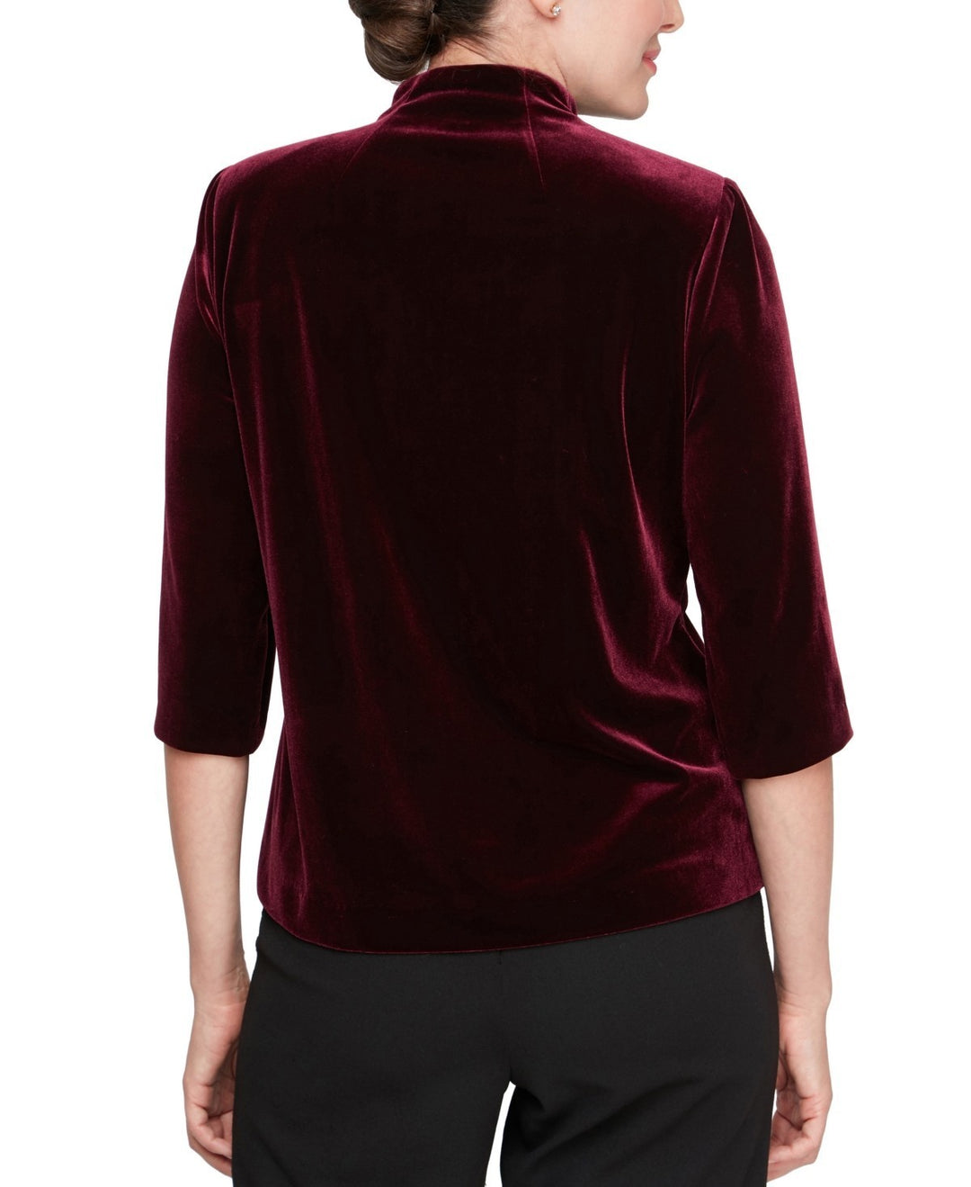 Alex Evenings Petite Velvet Asymmetrical High-Collar Top MSRP $139
