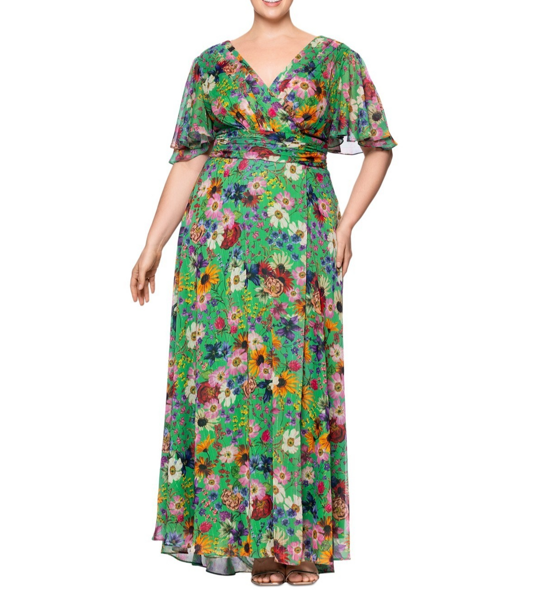 Betsy & Adam Plus Size Floral-Print Flutter-Sleeve A-Line Dress MSRP $289