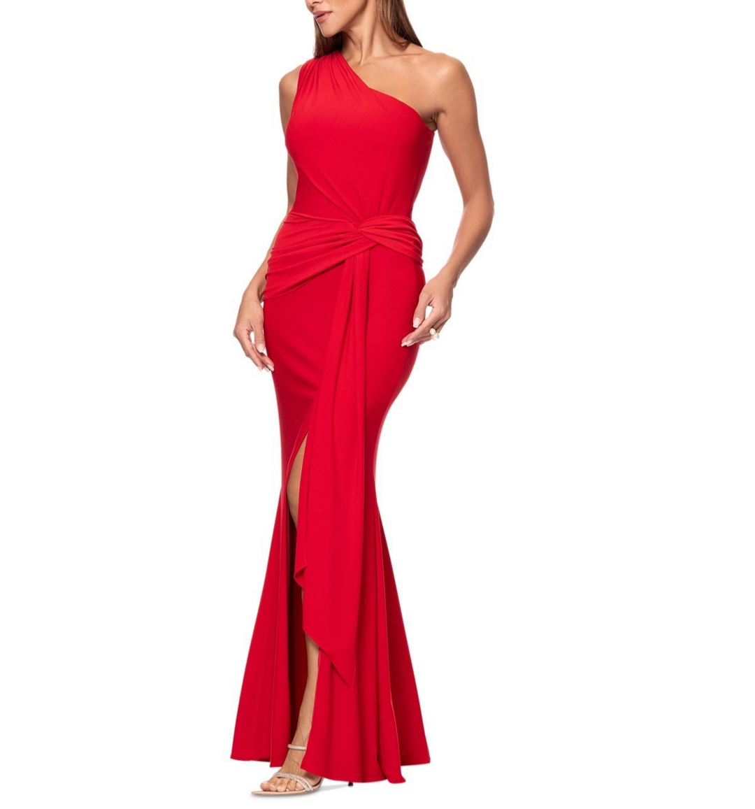 XSCAPE Petite One-Shoulder Draped-Detail Gown MSRP $209