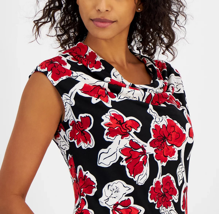 Kasper Petite Floral-Print Cowl-Neck Top MSRP $49
