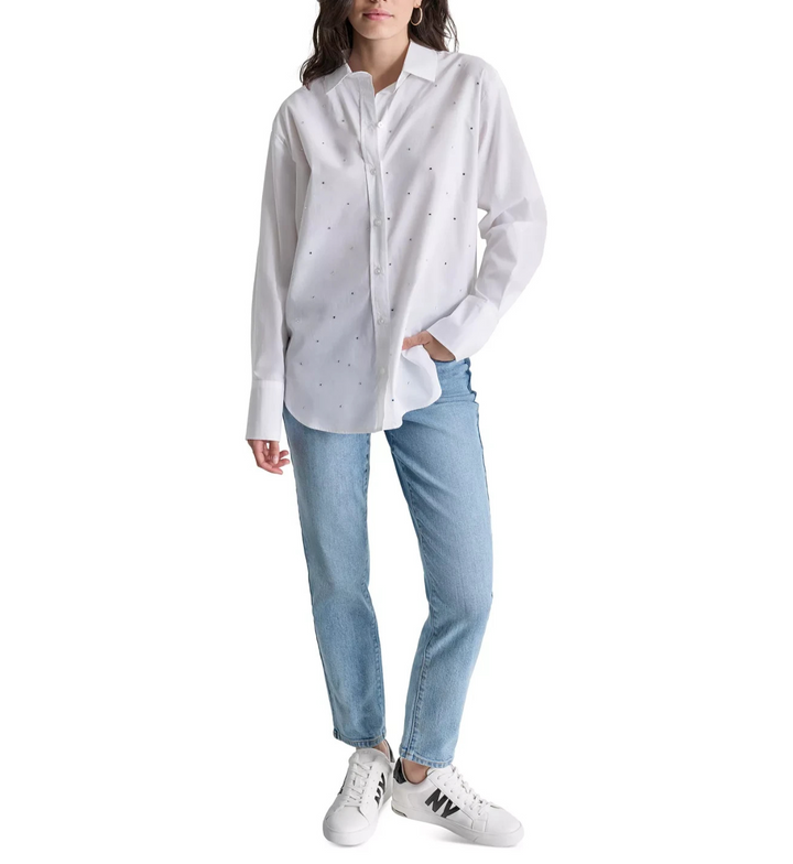 DKNY Jeans Women's Rhinestone Stud Shirt MSRP $89