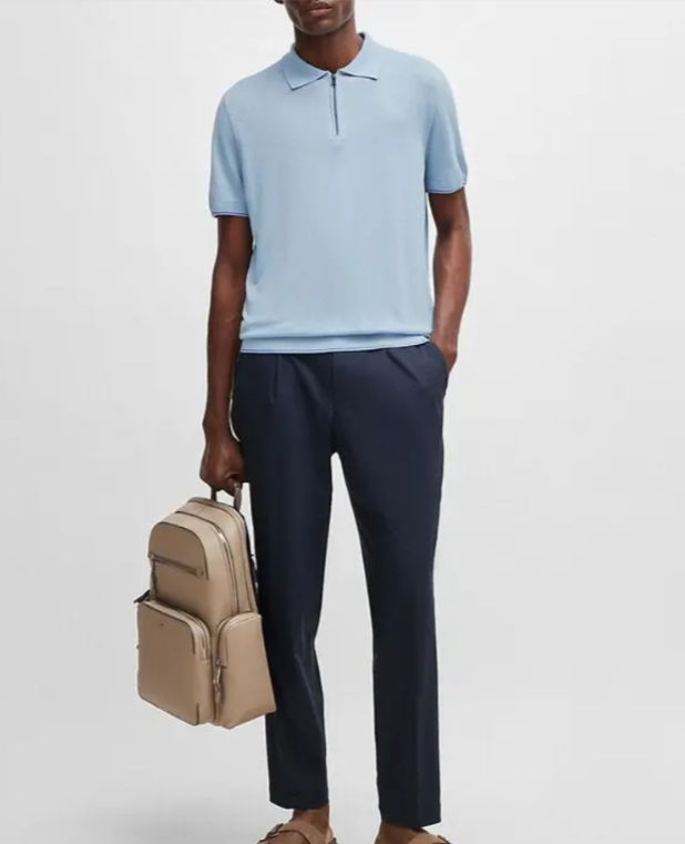 BOSS Trieste Tipped Quarter Zip Polo Shirt MSRP $198