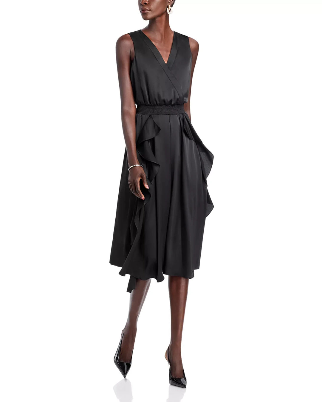 Paris Ruffle Dress KARL LAGERFELD PARIS Ruffled Sleeveless Midi Dress MSRP $149 – DGFOutlet