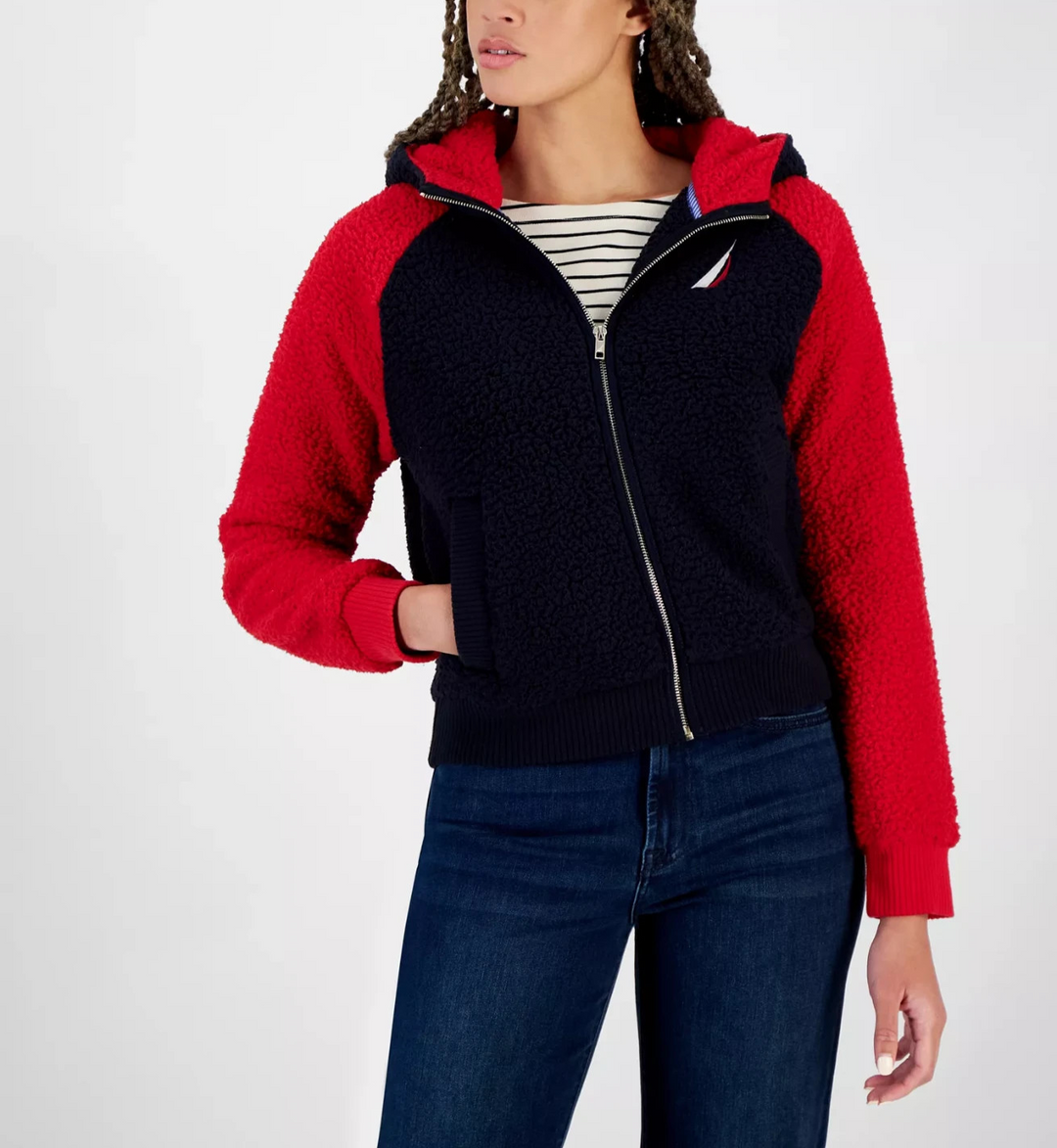 Nautica Jeans Colorblocked Zip-Up Sherpa Jacket MSRP $109