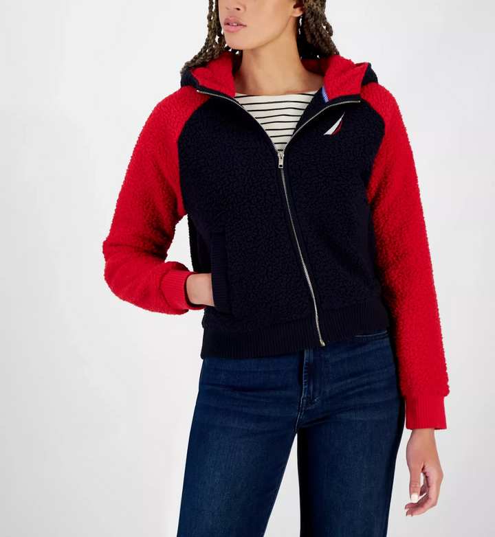 Nautica Jeans Colorblocked Zip-Up Sherpa Jacket MSRP $109
