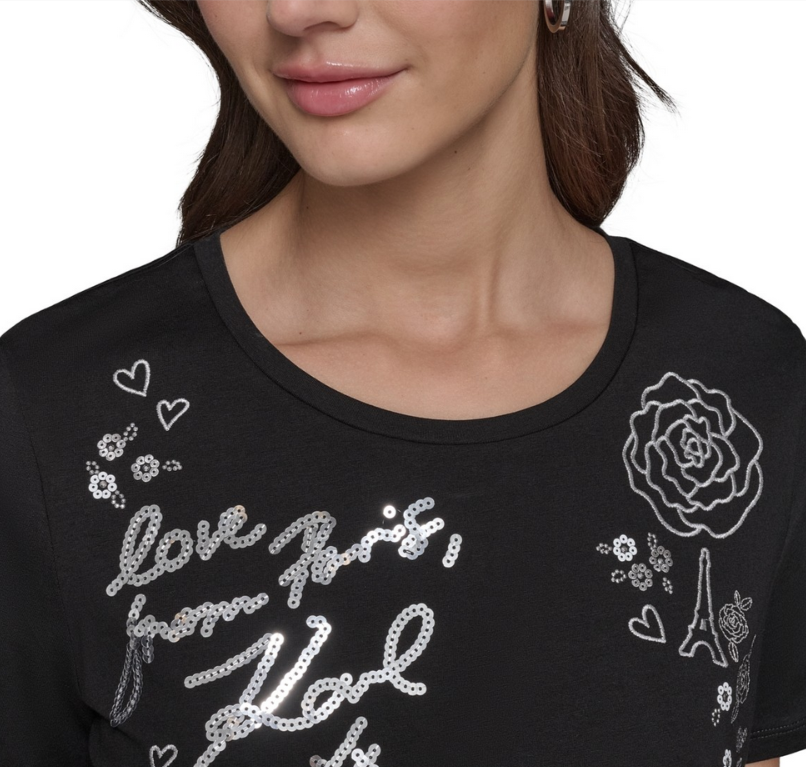 KARL LAGERFELD PARIS Embellished Graphic T-Shirt MSRP $59