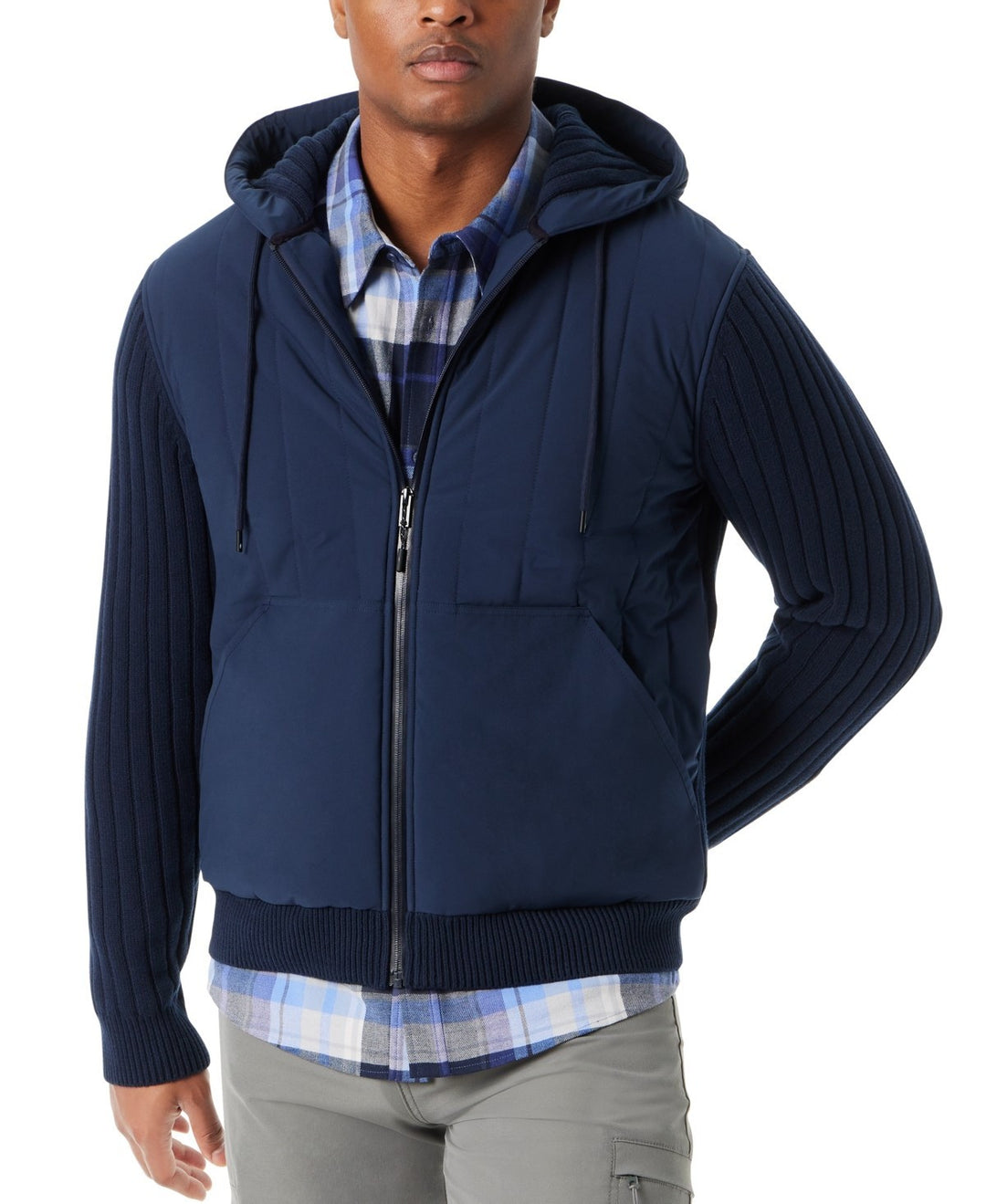 BASS OUTDOOR Mixed Media Zip-Front Hooded Sweater Jacket MSRP $119