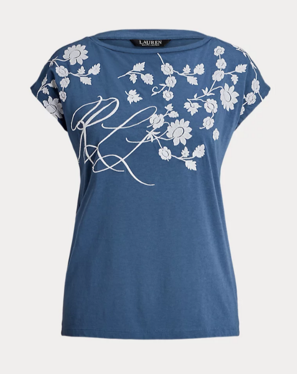 Lauren Ralph Lauren Plus Size Floral Embroidered Tee MSRP $89