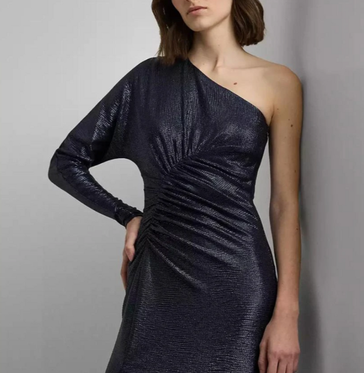 LAUREN Ralph Lauren Metallic Knit One Shoulder Gown MSRP $295