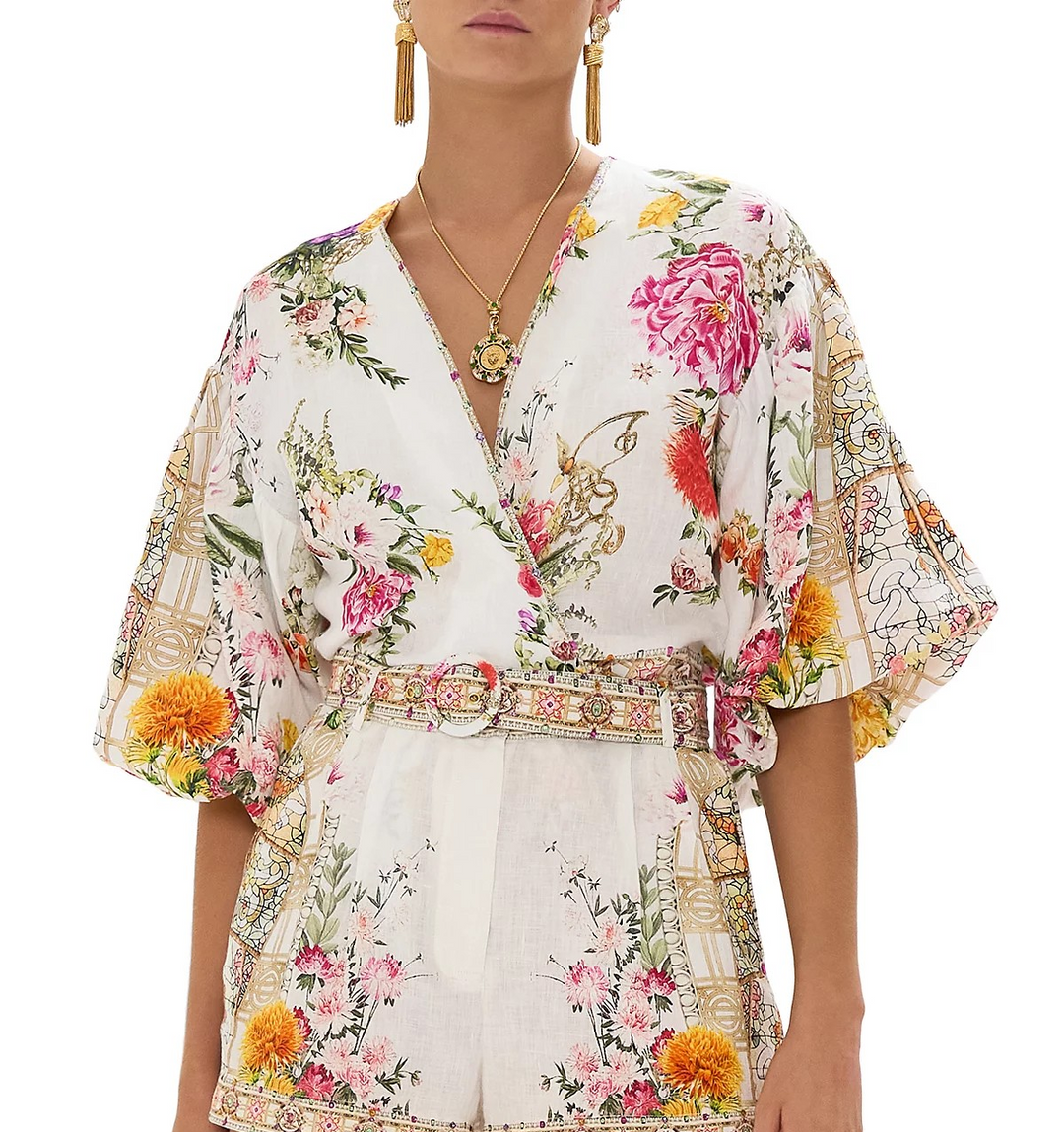 Camilla Tie Front Puffed Sleeve Top MSRP $499