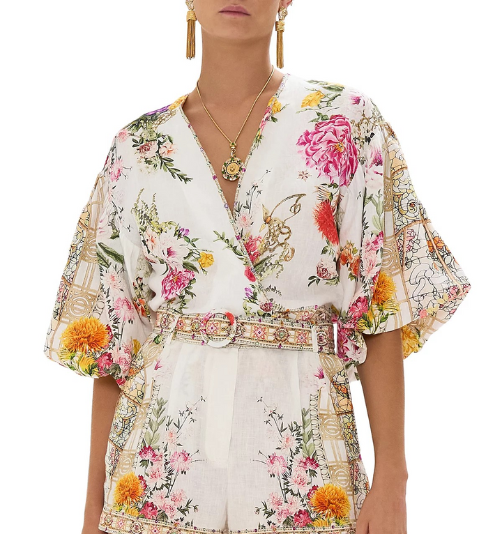 Camilla Tie Front Puffed Sleeve Top MSRP $499