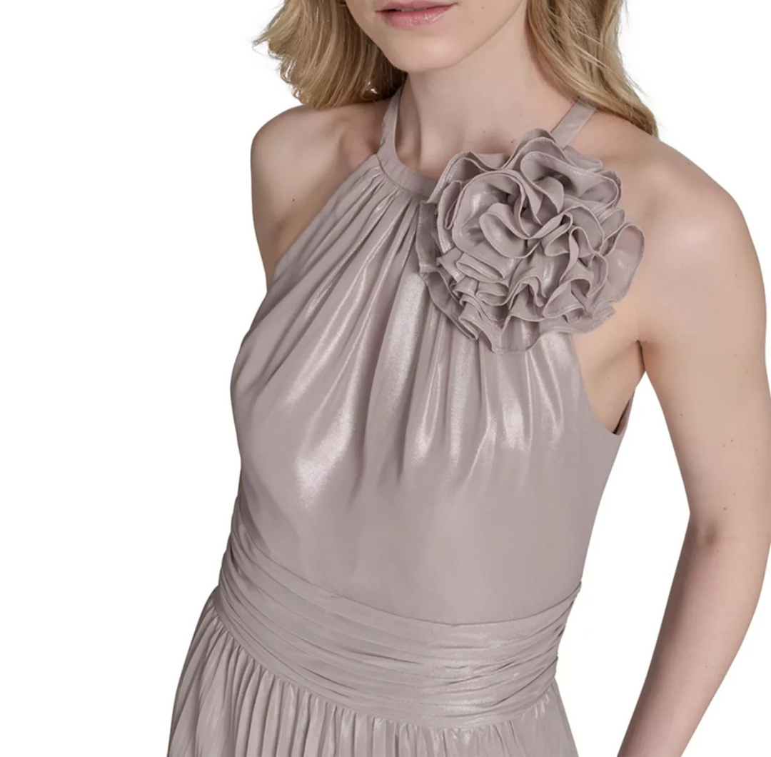 Eliza J Women's Metallic-Print Pleated Halter Gown MSRP $338