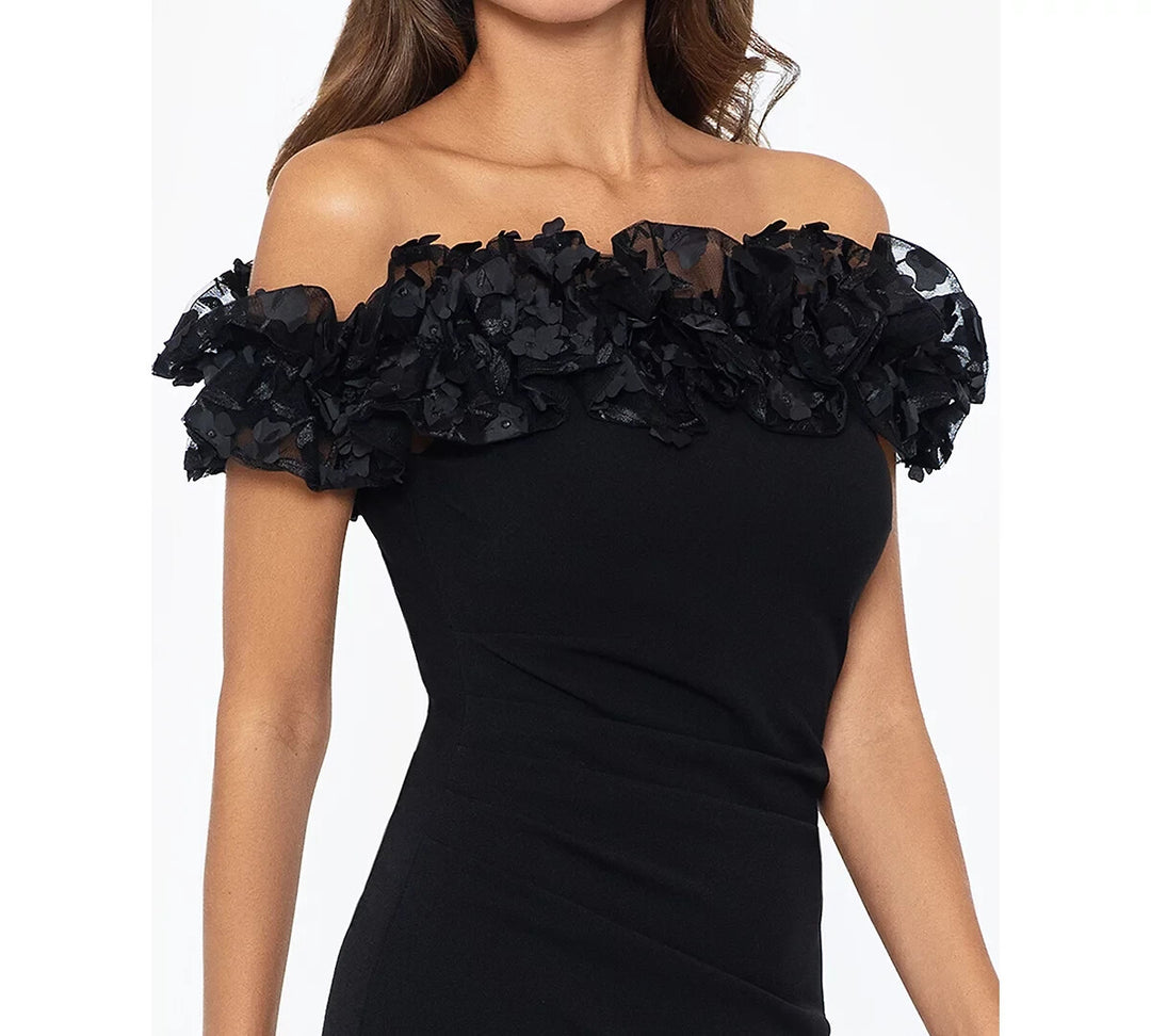 XSCAPE Floral Ruffled Off-The-Shoulder Gown MSRP $269