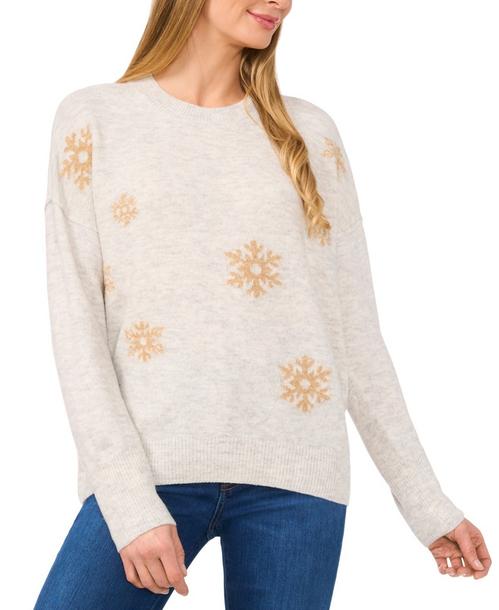 CeCe Women's Snowflake Intarsia Long-Sleeve Sweater MSRP $79