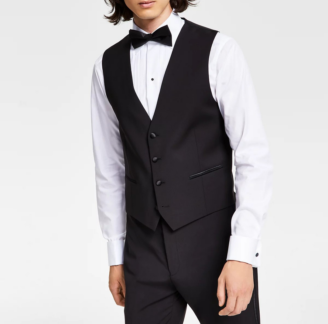 Calvin Klein Men's Slim-Fit Infinite Stretch Black Tuxedo Vest MSRP $125