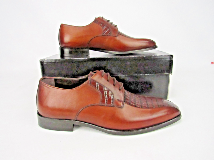 Classic Brown Calf Leather Embossed Dress Shoes – Handcrafted Size EU 41