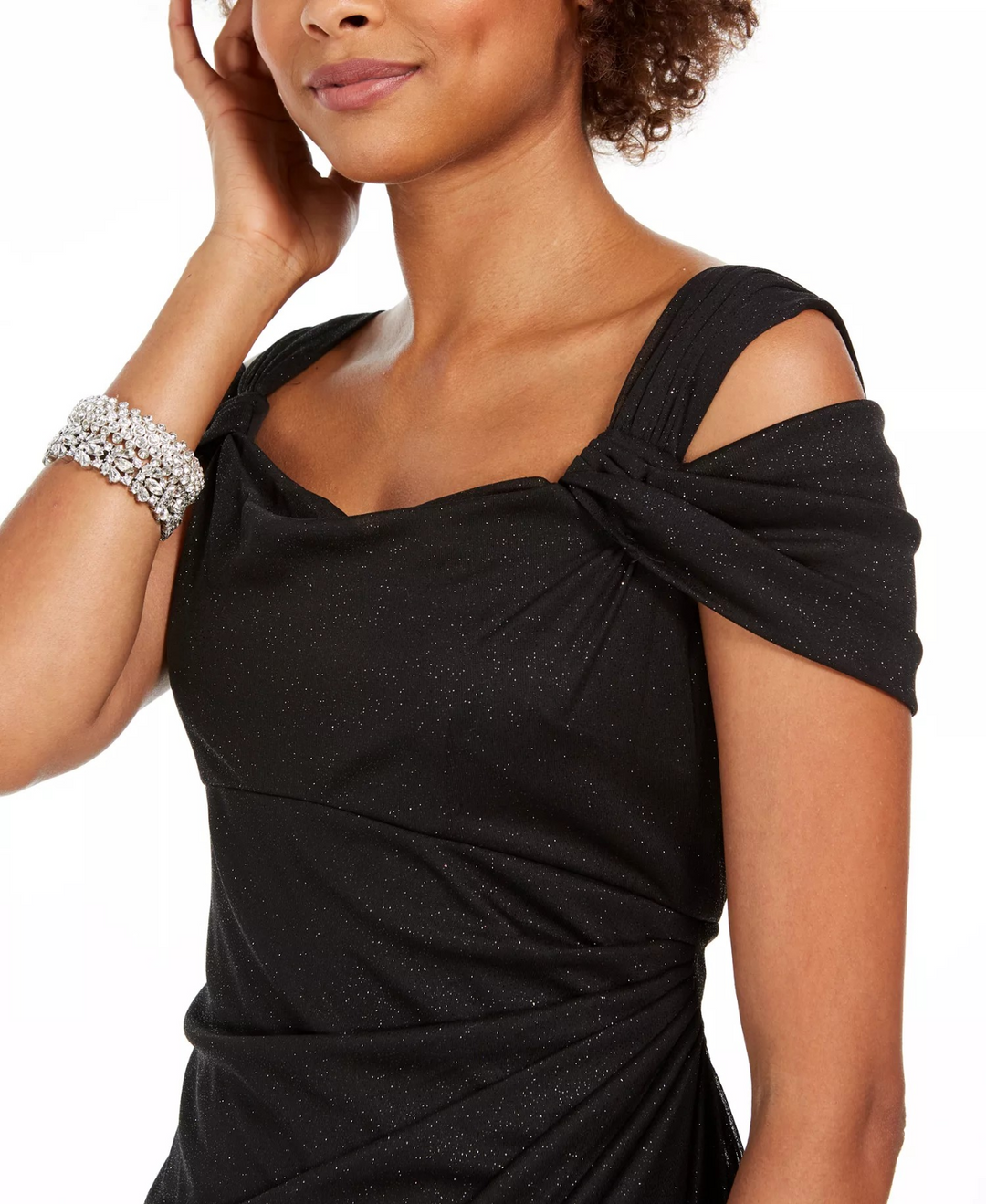 Alex Evenings Cold-Shoulder Draped Metallic Petite Gown MSRP $159