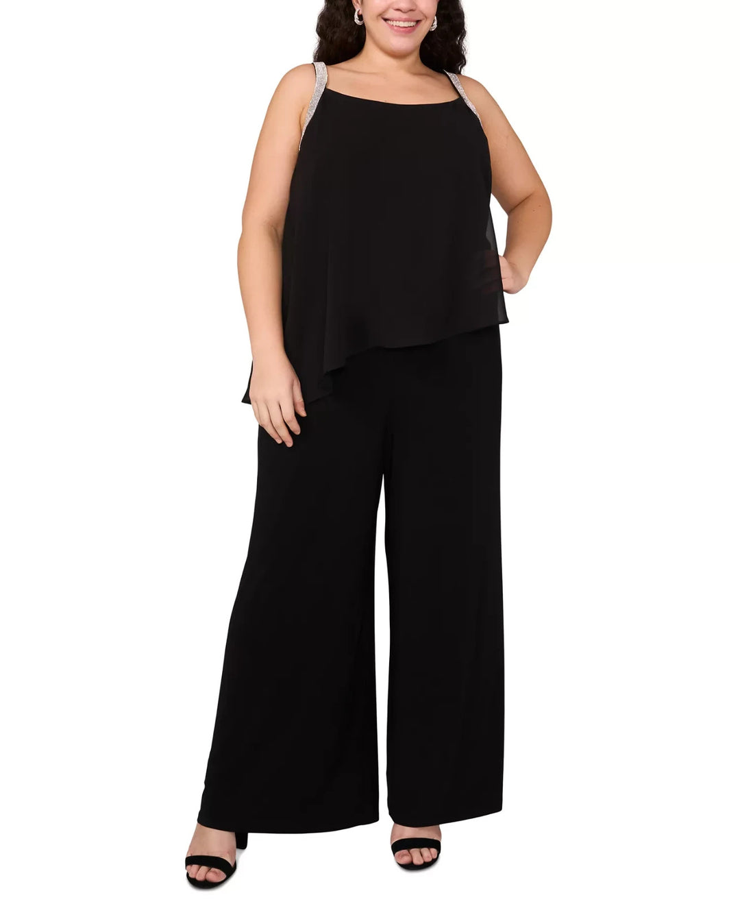 MSK Plus Size Rhinestone-Strap Overlay Wide-Leg Jumpsuit MSRP $99