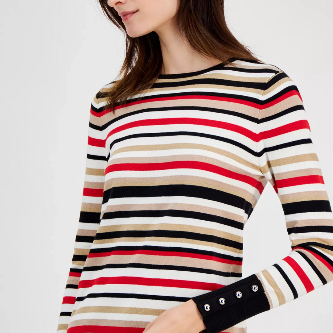 Anne Klein Women's Boat-Neck Striped Sweater MSRP $99