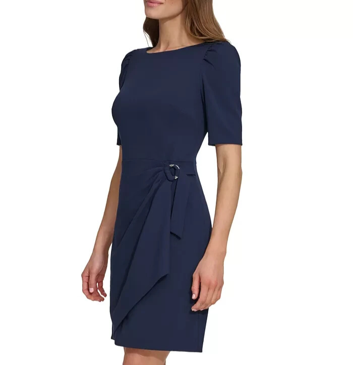 DKNY Puff-Sleeve Scuba Crepe Sheath Dress MSRP $119