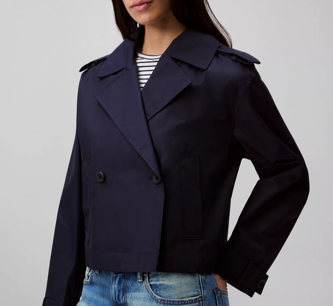 Calvin Klein Women's Cropped Double-Breasted Trench Coat MSRP $169