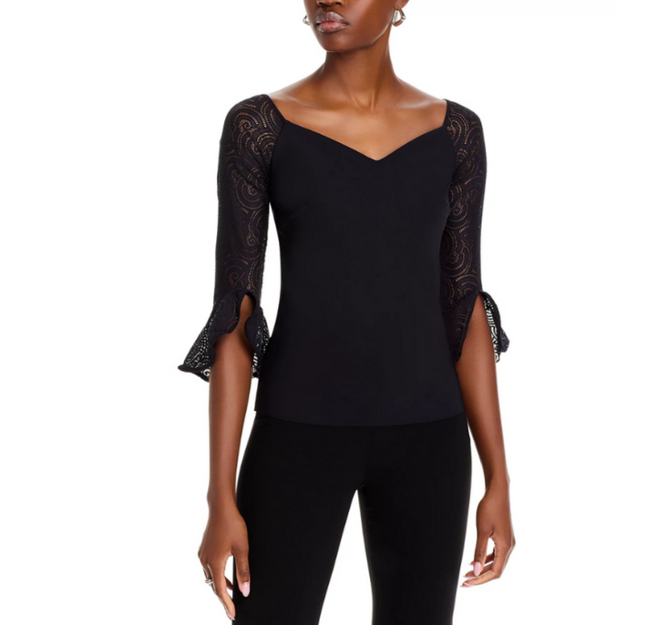 Chiara Boni La Petite Robe Saffy Lace Sleeve Top MSRP $395