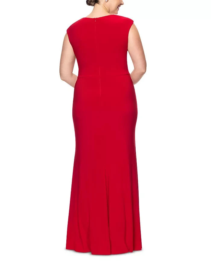 AQUA V-Neck Cascade Ruffle Gown