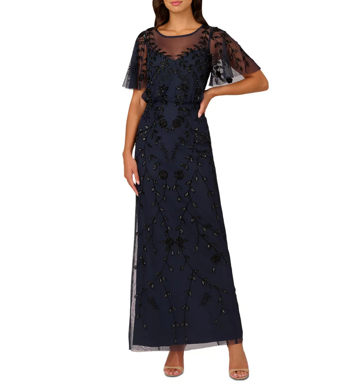Adrianna Papell Women's Beaded Blouson Gown MSRP $299