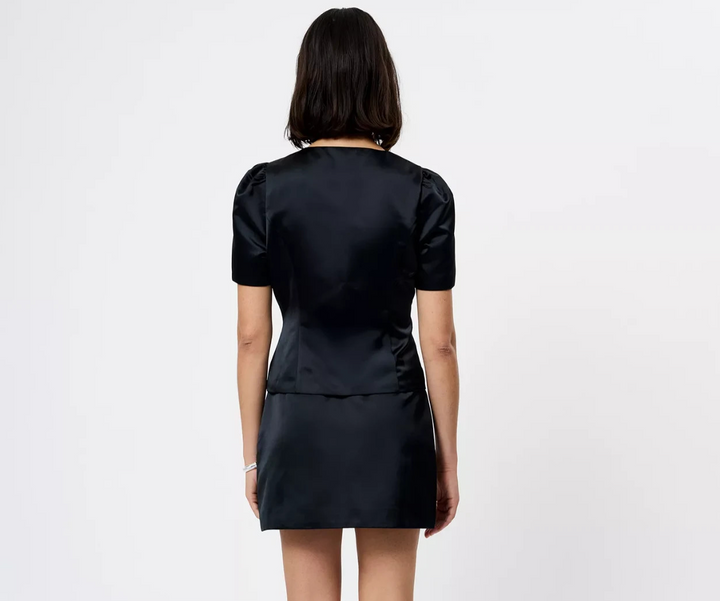 French Connection Jaxon Satin Puff Sleeve Top MSRP $118