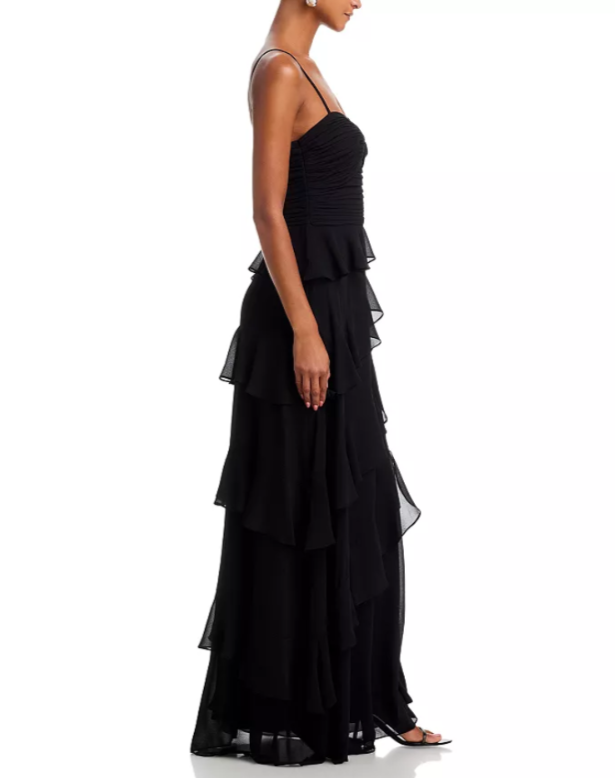 AQUA Chiffon Tiered Ruffled Dress MSRP $298