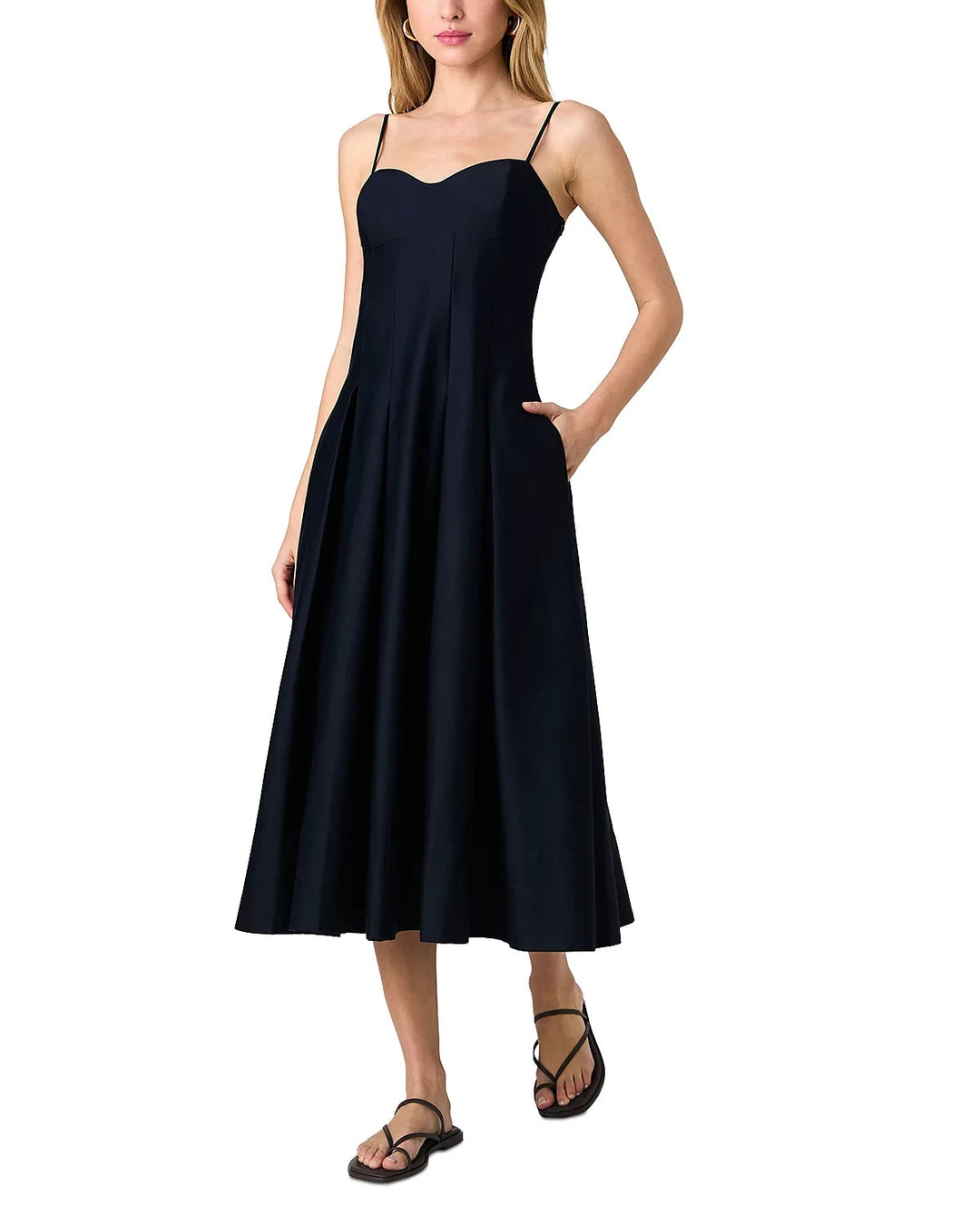 FRENCH CONNECTION Sateen Pleated Midi Dress MSRP $178