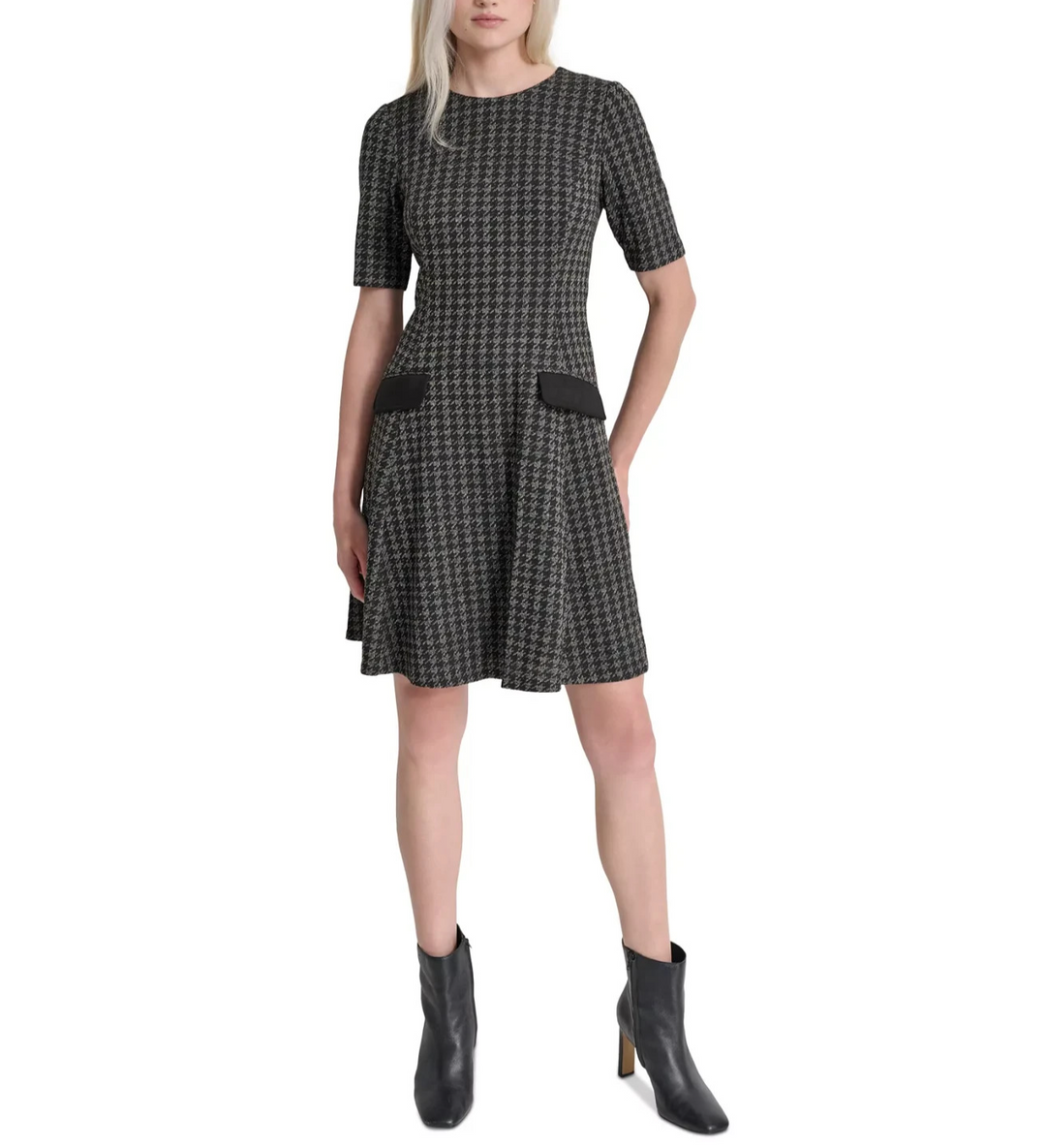 DKNY Women's Jewel-Neck Short-Sleeve Fit & Flare Dress MSRP $139