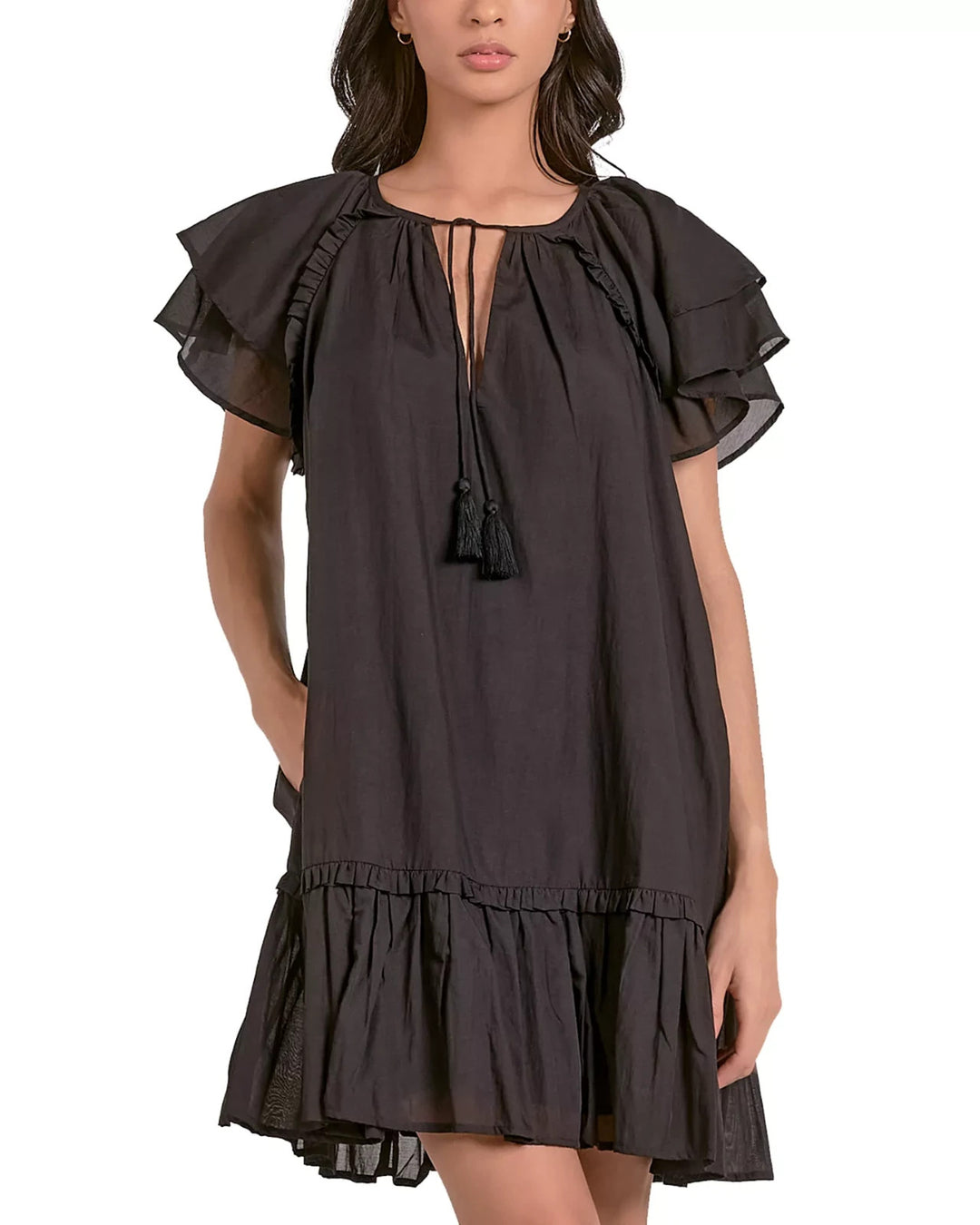 Elan Short Sleeve Ruffle Baby Doll Dress MSRP $89