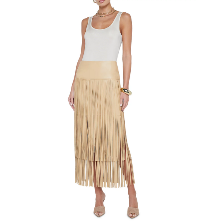 L'AGENCE Karolina Tiered Fringe Midi Skirt MSRP $495