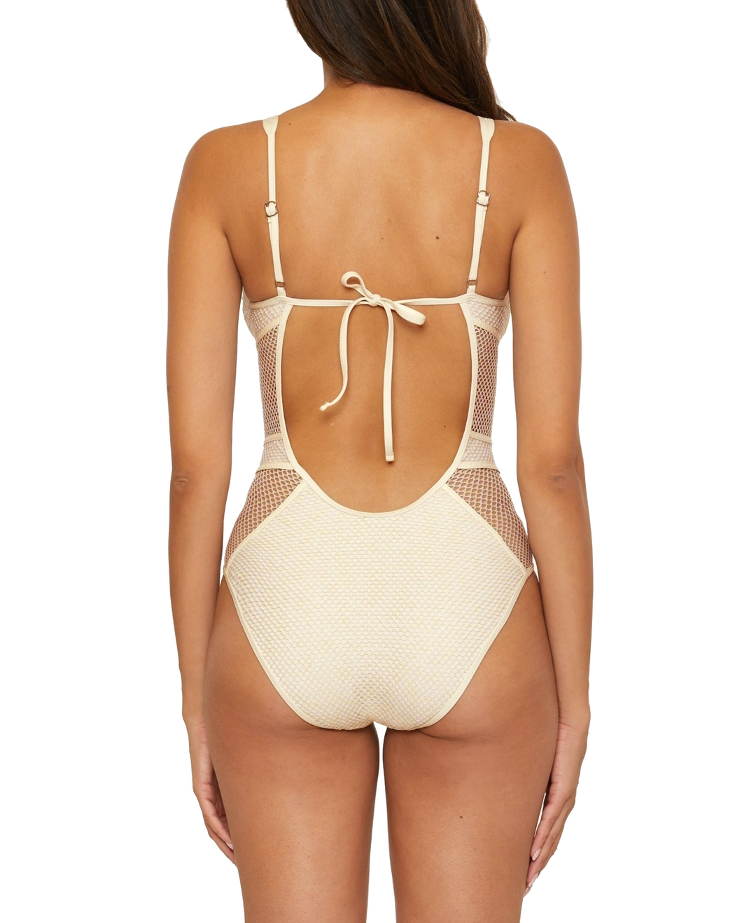 Becca Network Metallic Mesh Plunge-Neck One-Piece Swimsuit MSRP $148