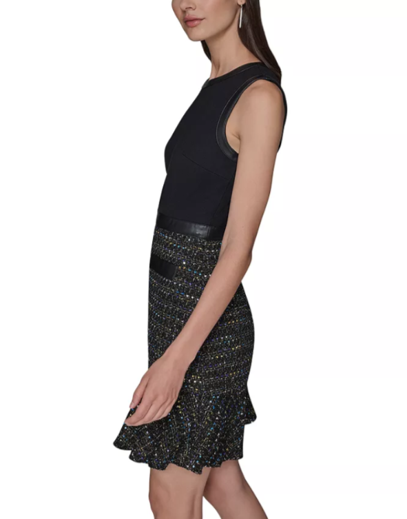 KARL LAGERFELD PARIS Metallic Brocade & Scuba Crepe Dress MSRP $158
