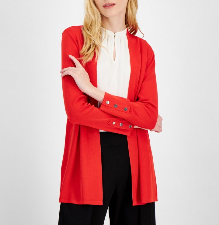 Anne Klein Women's Carmel Open-Front Buttoned-Cuff Cardigan MSRP $99