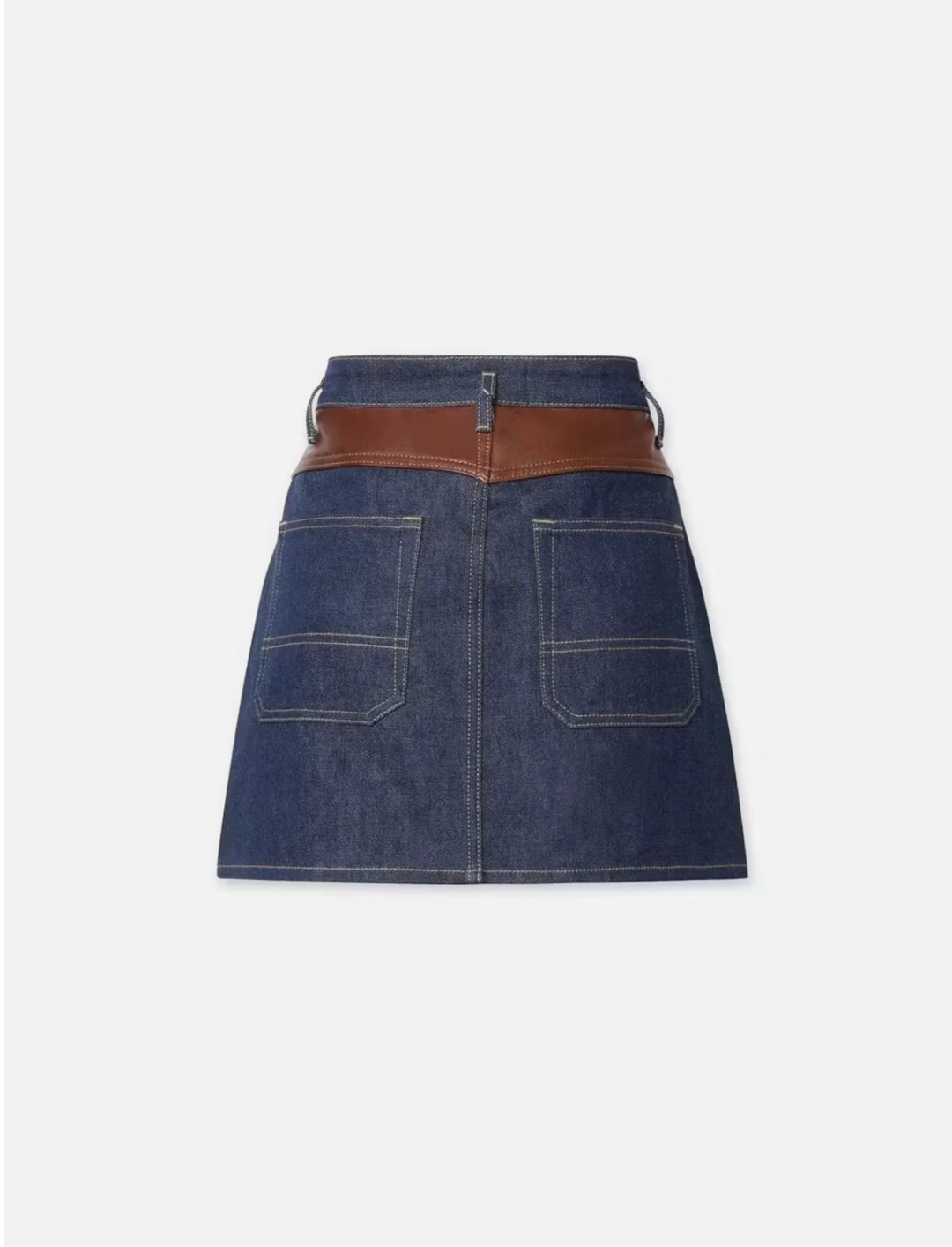Frame Atelier Denim & Leather Mini Skirt MSRP $598