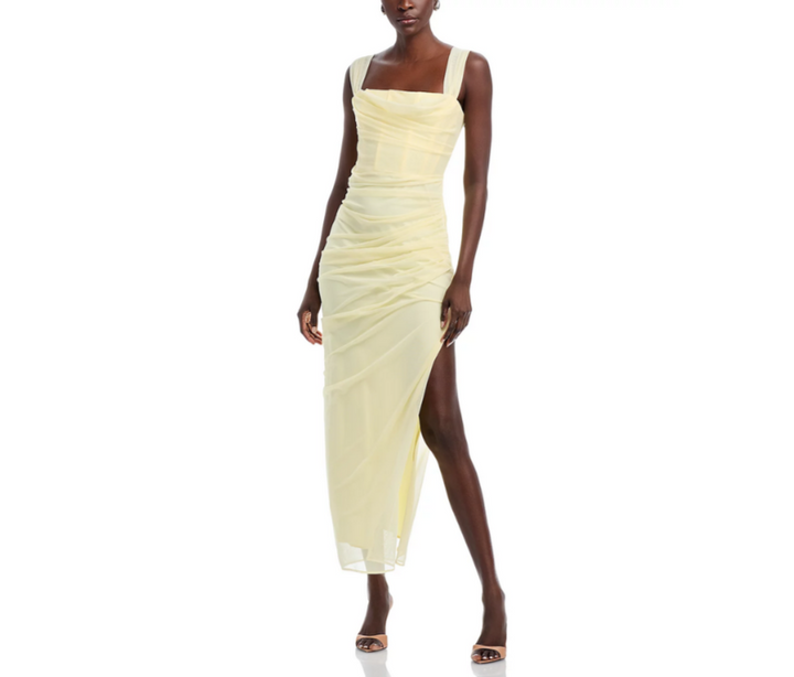 AQUA Ruched Mesh Dress MSRP $248