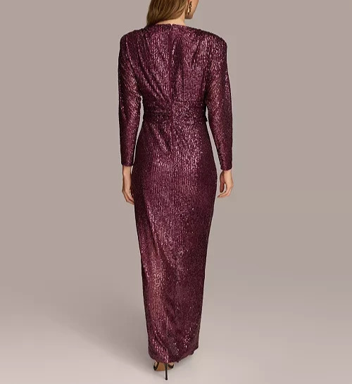 Donna Karan Women's Sequin Long-Sleeve Gown - Elderberry - Size 4 Donna Karan Women's Sequin Long-Sleeve Gown - Elderberry - Size 4