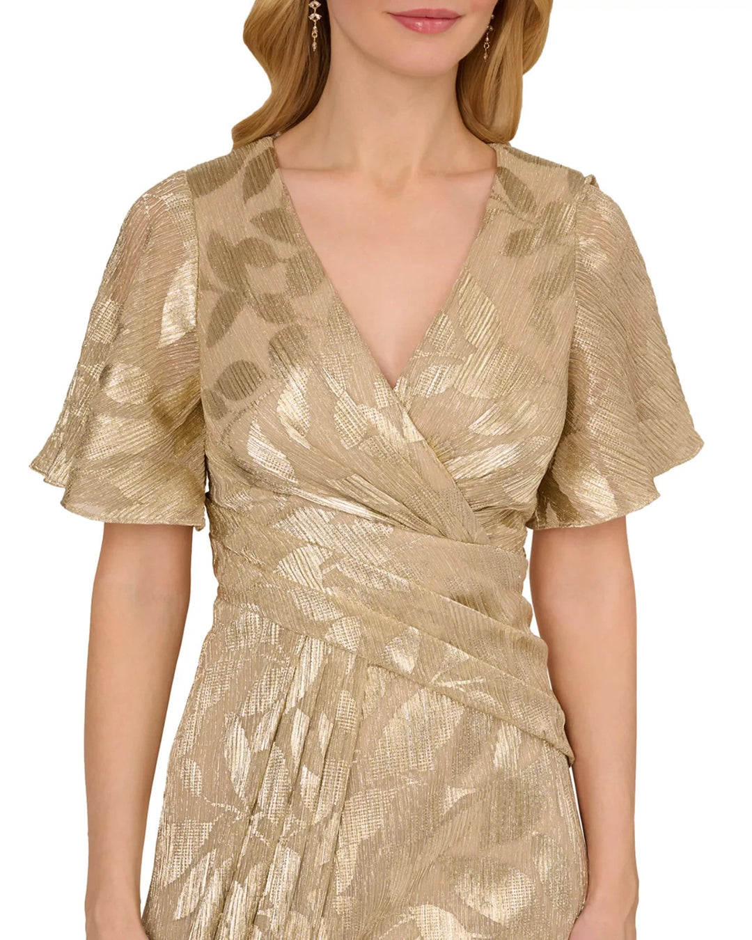 Adrianna Papell Foil Leaf Draped Gown