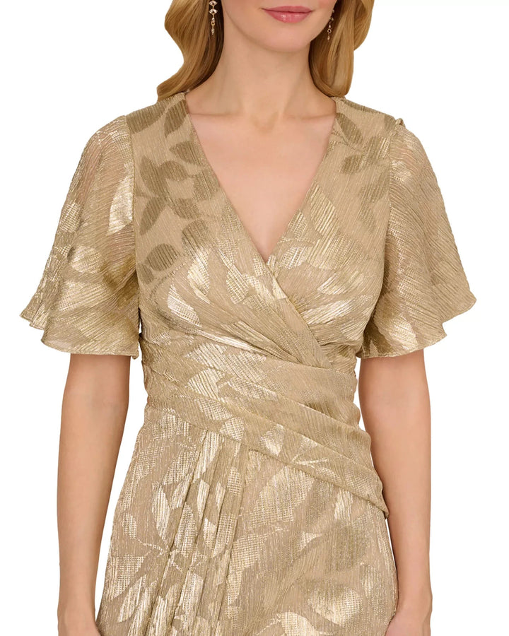 Adrianna Papell Foil Leaf Draped Gown